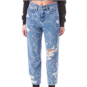 Simple society rhinestone star high rise distressed ankle jeans